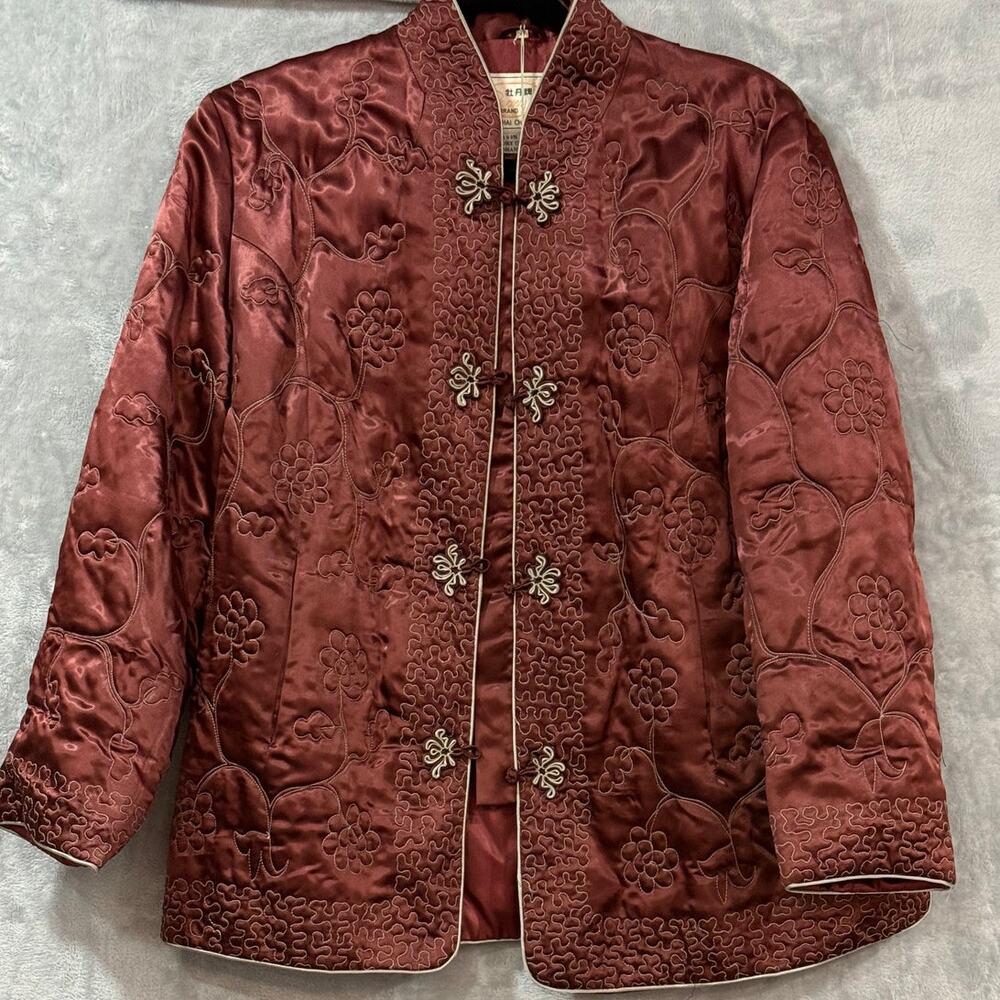 Peony Brand Shanghai Chinese Silk Jacket Chestnut Brown Embroidered Frog Closure